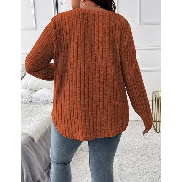 Women Plus Size Knit V Neck Sweater Lightweight Long Sleeve Fall Winter - Picture 4 of 4